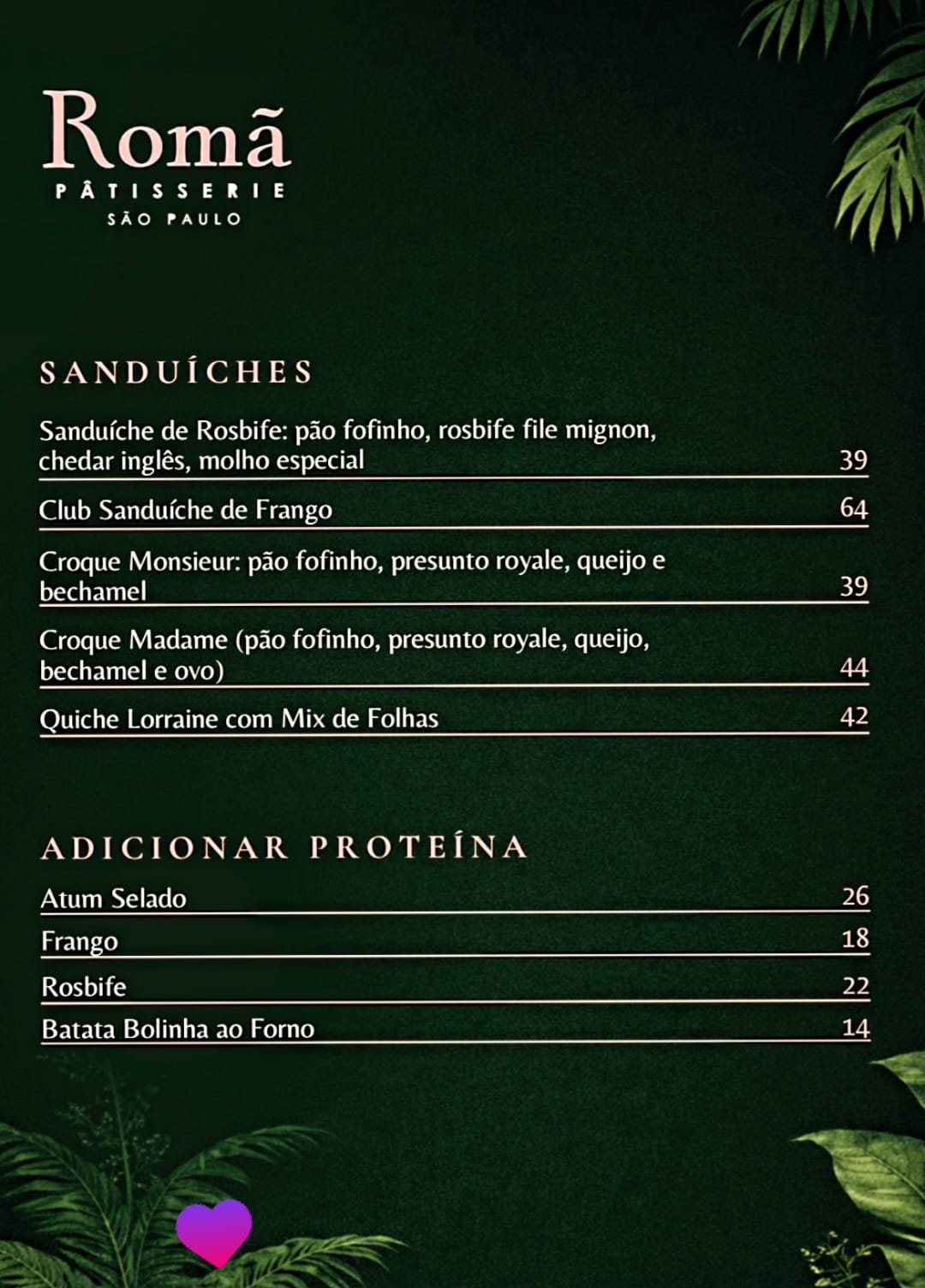 Cardápio: sanduíches e adicionar proteína